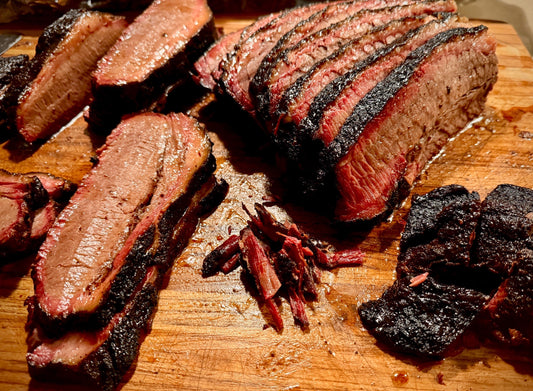Whole mesquite smoked beef brisket with peppered bark crust in Phoenix, AZ